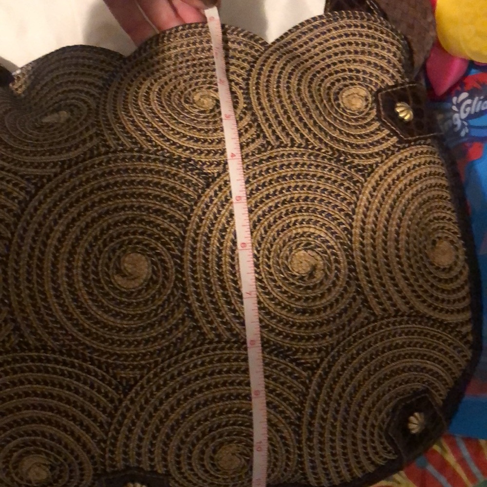 Eric Javits Large Straw Swirling Medallions Leather  Bag RARE Vtg looks new - Picture 10 of 12